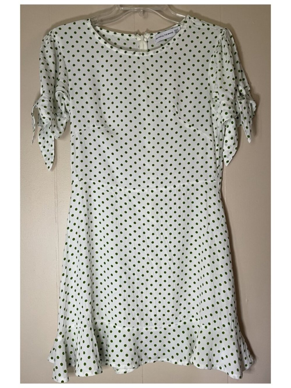 Faithfull the Brand Polka Dot Mini Dress Size S Green & White 100 % Rayon